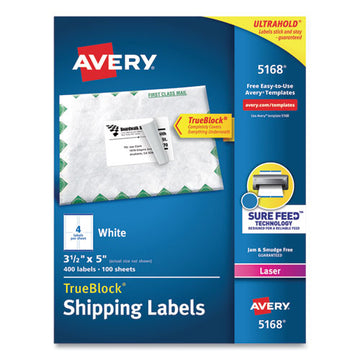 Avery® Shipping Labels W- Trueblock Technology, Laser Printers, 3.5 X 5, White, 4-sheet, 100 Sheets-box freeshipping - TVN Wholesale